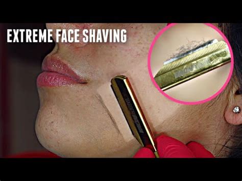 DRY SHAVING A LATINA WOMANS FACE EXTREME V Straight Razor