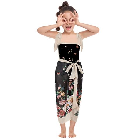 Xmarks Mother And Daughter Pieces Beach Swimsuit Floral Print Bikini Swimsuit With Cover Up