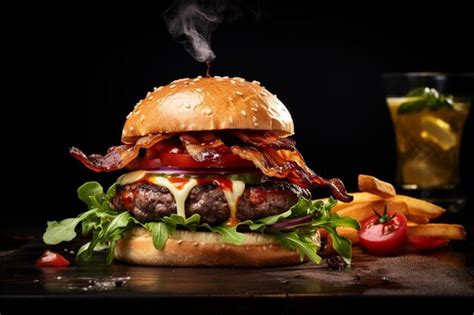 Premium Photo Gourmet Beef Burger With Bacon And Lettuce