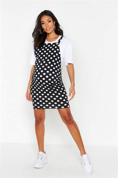 Womens Maternity Polka Dot Pinafore Dress Boohoo Uk