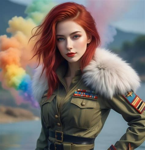 Premium Photo Portrait Of A Beautiful Redhead Girl In A Military Uniform