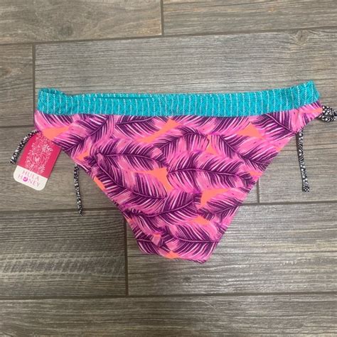 Hula Honey Swim Hula Honey Leaf Breeze Bikini Lace Up Bottoms Xl