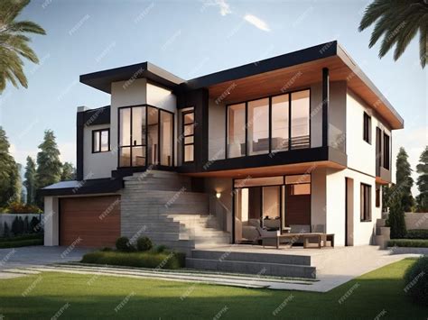 Premium Photo | 3D view of a realistic modern house 3d house model ...