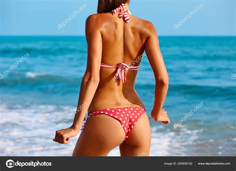 Sexy Back Beautiful Woman Posing Colorful Swimwear Bikini Sea Coast Stock Photo By Oleg P