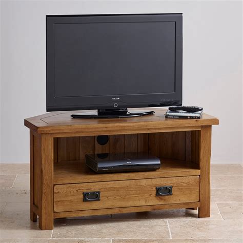 Original Rustic Corner Tv Cabinet In Solid Oak