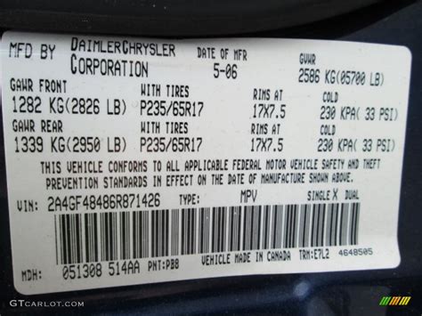 2006 Chrysler Pacifica Awd Color Code Photos