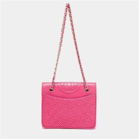 Tory Burch Pink Quilted Leather Medium Fleming Shoulder Bag Tory Burch