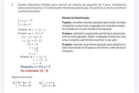 1 Existem Diferentes Métodos Para Resolver Um Sistema De Equações De