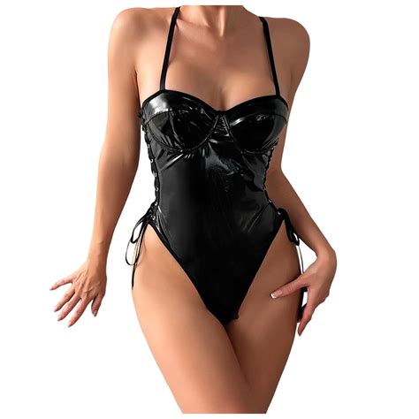 Midwennn Lingerie For Women Pc Leather Teddy Bodysuit Lingerie Sexy Cutout Off Shoulder