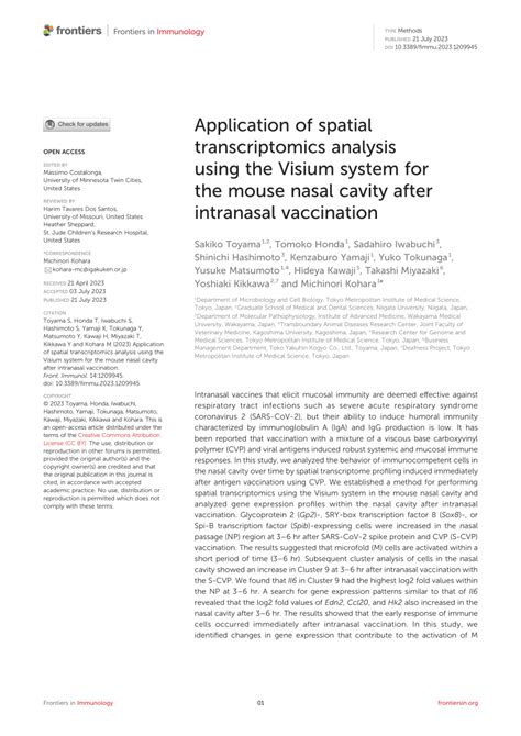 PDF Application Of Spatial Transcriptomics Analysis Using The Visium