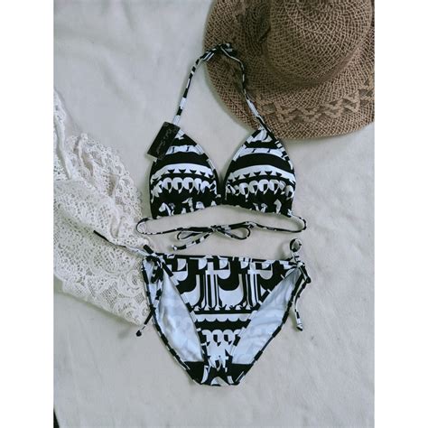 Jual BK MOTIF HITAM PUTIH BIKINI SEGITIGA IKAT DENGAN BUSA SELIP Shopee Indonesia