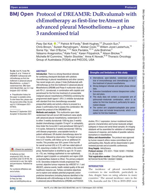 Pdf Protocol Of Dream3r Durvalumab With Chemotherapy As First Line