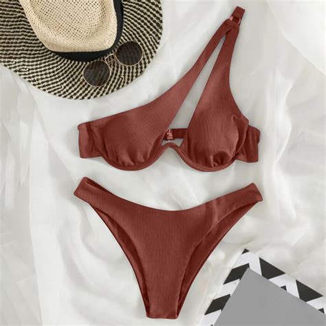 TODOZO Bikini Sets For Women Underwire One Shoulder Bikini High Cut