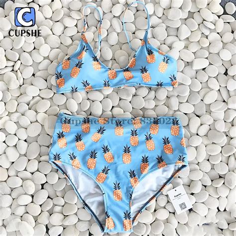 Cupshe Women Pineapple Printing High Waisted Bikini Set Women S Sexy