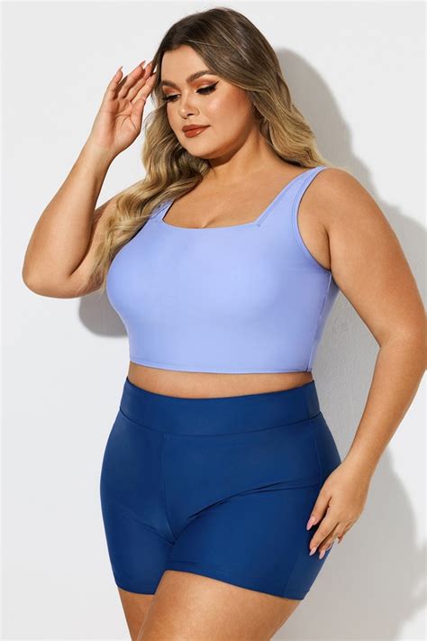 Plus Size Blue Square Neck Bikini Top Meet Curve Meet Curve