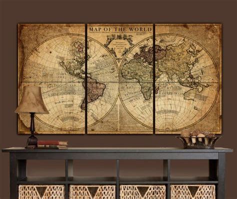 Framed Vintage World Map Wall Art - Mural Wall