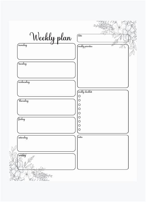 Black And White Weekly Planner 14662800 Vector Art At Vecteezy