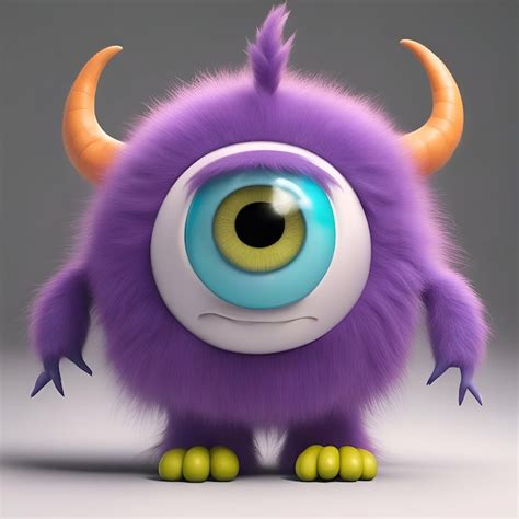 Premium Photo Funny Cartoon Monster With Big Eyes And Horns 3d Rendering