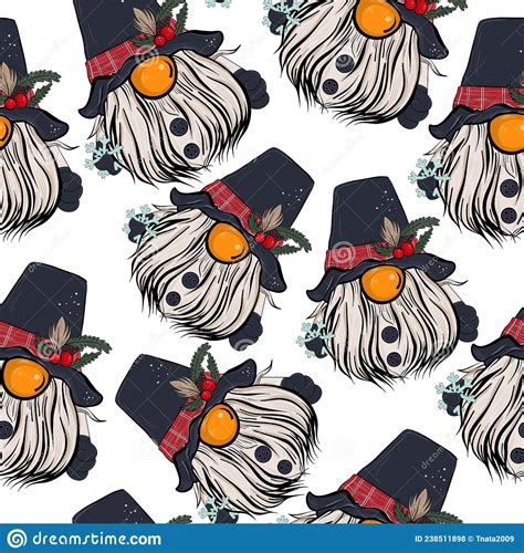 Seamless Pattern Illustration Of A Gnome With A Beard In A Hat New