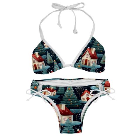 Christmas Swimsuit Women Bikini Sets Detachable Sponge Adjustable Strap Swim Suits Two Pack