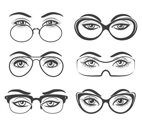 Hermosos Ojos Femeninos En Gafas Vector Premium