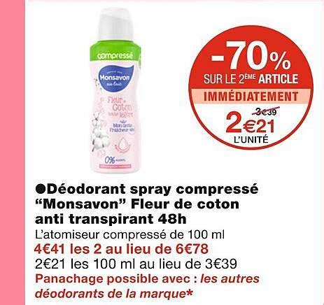 Promo Déodorant Spray Compressé monsavon Fleur De Coton Anti