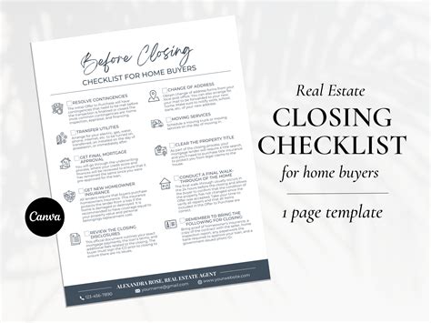 Closing Checklist For Buyers Real Estate Closing Checklist Etsy