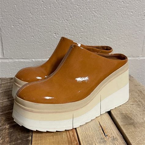 Naked Feet Shoes Naked Feet Glossy Brown Platform Mules Poshmark
