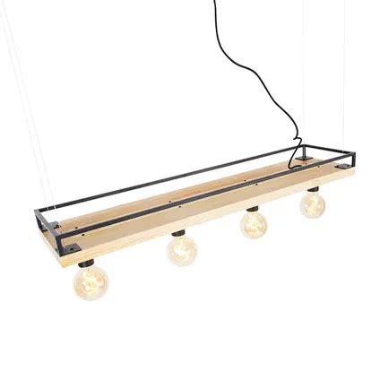 Qazqa Industri Le Hanglamp Zwart Met Hout Lichts Shelf