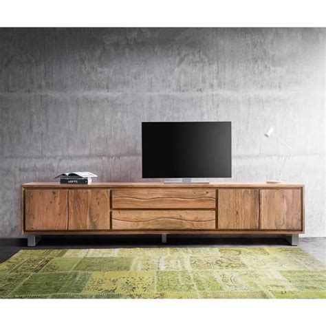 Meuble TV Live Edge Acacia Naturel 300 Cm 4 Portes 2 Tiroirs Buffet