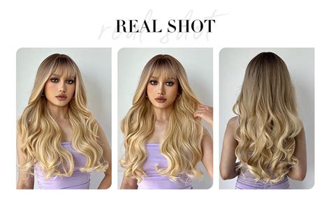 Amazon Mohigirl Ombre Blonde Wig With Bangs Long Wavy Wig For