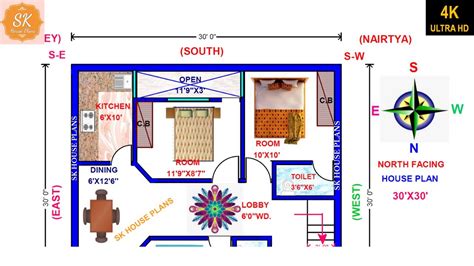 Vastu North Facing House Plan 30 X 30 900 Sqft 100 Sqyds Home Plan With Vastu Tips