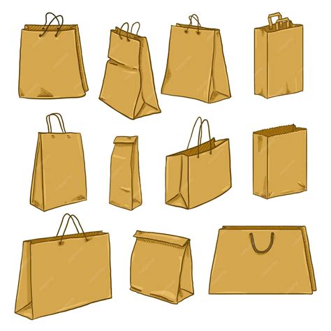 Sacolas De Compras Desenho - Conjunto de desenhos animados vetoriais de sacolas de compras de papel ...