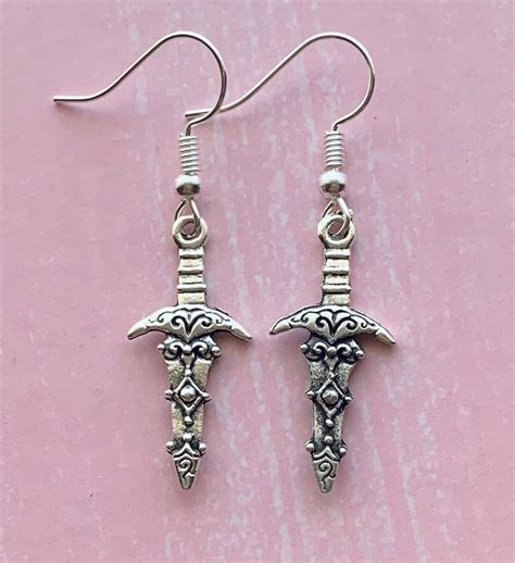 Dagger Silver Tone Earrings Etsy