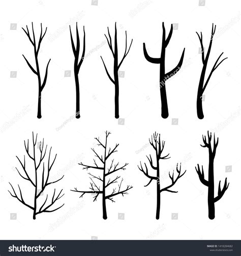 Collection Trees Silhouettes Isolated Naked Trees Stock Vector Royalty Free