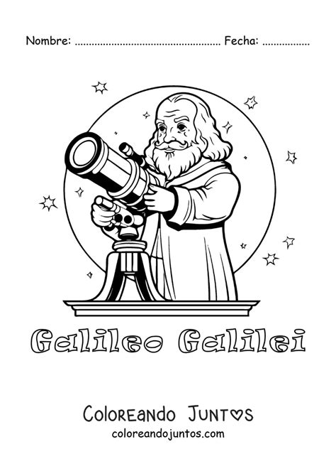 Galileo Galilei Animado Con Un Telescopio Coloreando Juntos