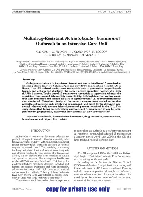 (PDF) Multidrug-Resistant Acinetobacter baumannii Outbreak in an ...