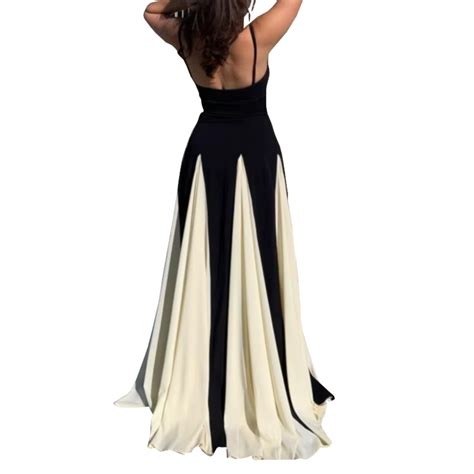 Elegant Black And White Backless Dress Sleeveless High Waist