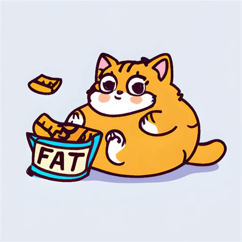 Kawaii Chibi Fat Cat Eating Chips · Creative Fabrica