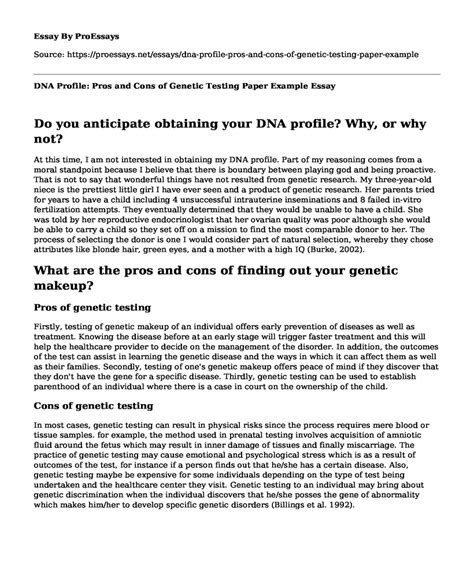 📗 Dna Profile Pros And Cons Of Genetic Testing Paper Example Free