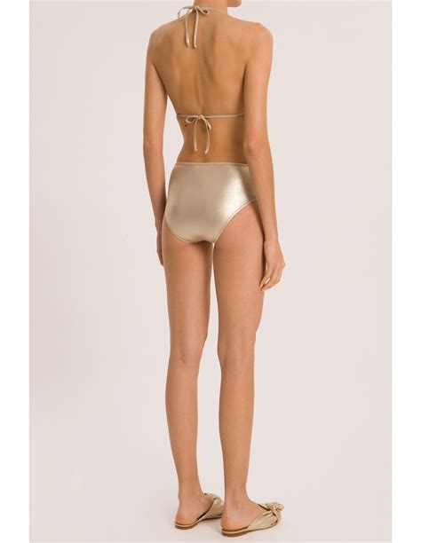 Luxurious Gold High Waisted Bikini With Transparent Details Metallic