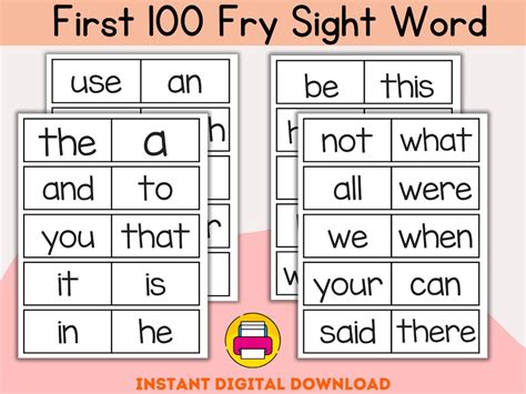 printable frys   sight word flashcards kindergarten
