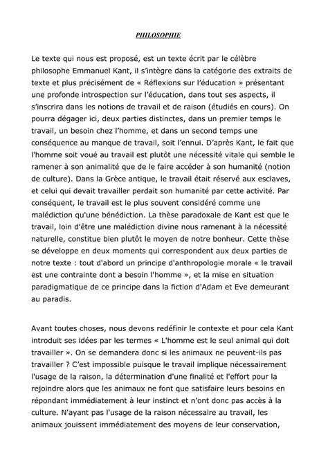 Kant, EXTRAIT de "REFLEXION SUR L'EDUCATION" - Explication de texte