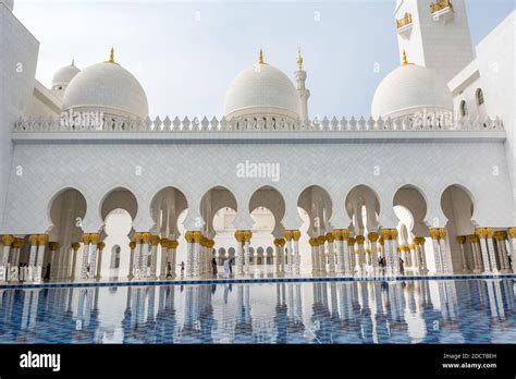 Architectural Details Of White Grand Mosque Built With Marble Stone