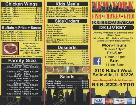 Menu At New York Fish And Chicken Gyro Restaurant Belleville