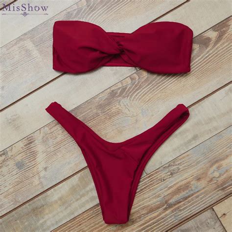 MisShow 2019 Sexy Bandeau Bikini Sets Swimwear Women Twisted Swimsuit
