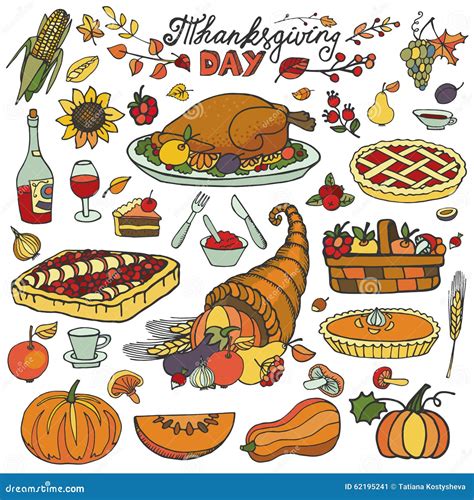 Thanksgiving Daydoodle Food Iconscolorful Set Stock Vector