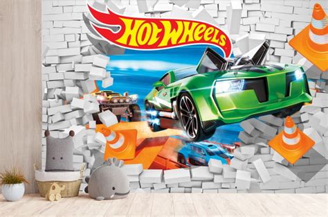 Papel De Parede Hot Wheels Carro Verde Cone Elo