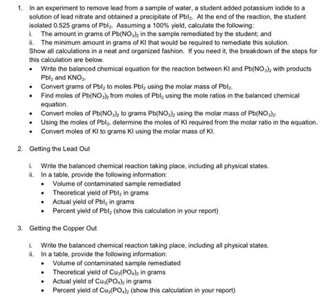 Solved 1. In an experiment to remove lead from a sample of | Chegg.com