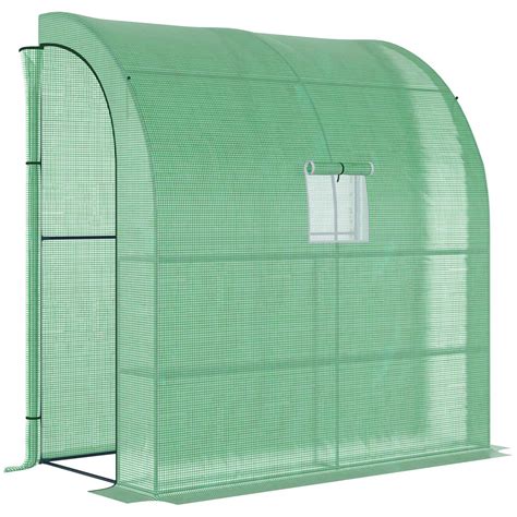 Outsunny Walk In Lean To Wall Greenhouse With Window Door 200Lx 100W